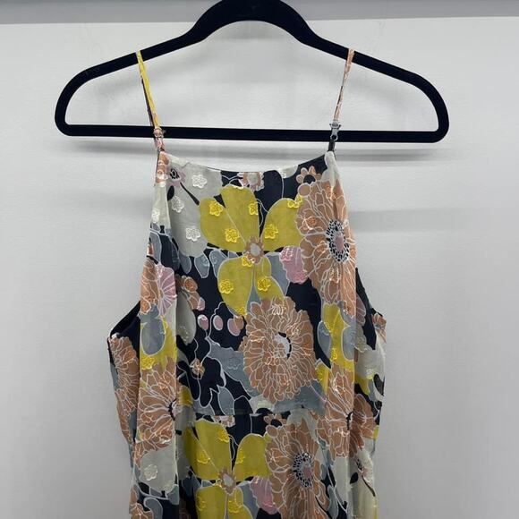 Lulus Wonderful Memories Black Yellow Floral Jacquard Flowy Tiered Midi Dress‎ - Picture 4 of 8